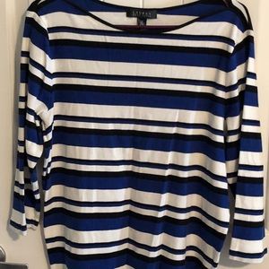 Navy/white striped 3/4 length sleeve sweater